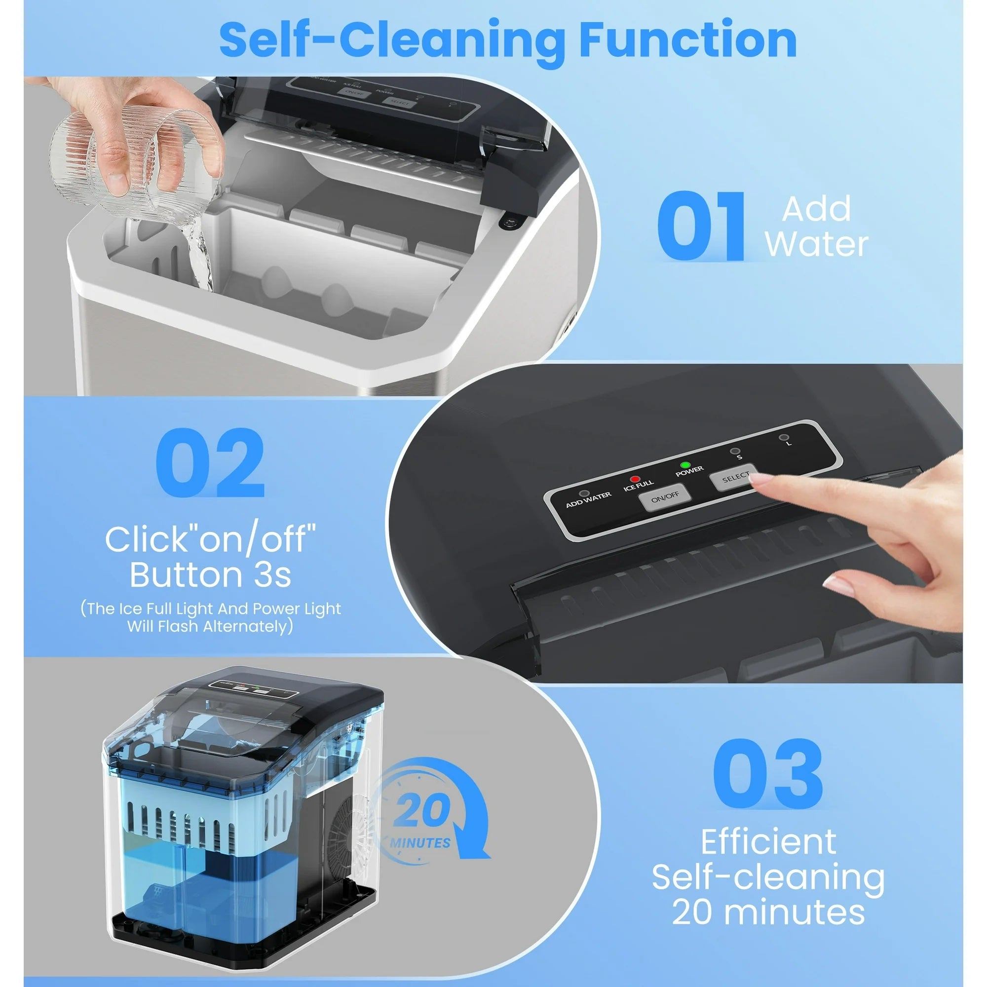 Countertop Ice Maker, Portable Automatic Electric Ice Machine with 26lbs/24h, 2 Sizes, Scoop, Self-Cleaning for Home, Kitchen, Parties (Silver) - YH16M Countertop Ice Maker, Portable Automatic Electric Ice Machine with 26lbs/24h, 2 Sizes, Scoop, Self-Cleaning for Home, Kitchen, Parties (Silver) - YH16M
